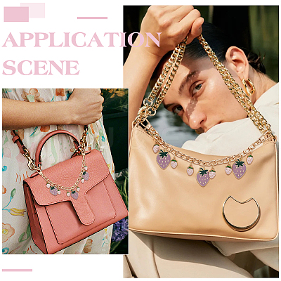 2Pcs Alloy Enamel Strawberry Pendant Aluminum Curb Chain Bag Decorative Chains HJEW-UN00094-1