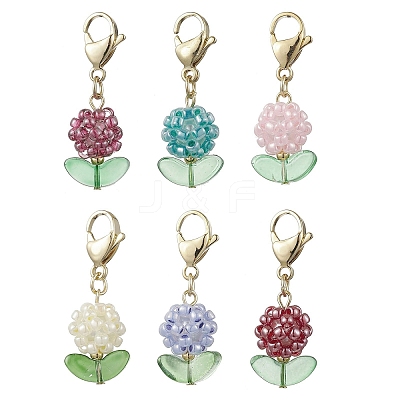 Flower Glass Seed Beads Beaded Pendant Decorations HJEW-MZ00195-1