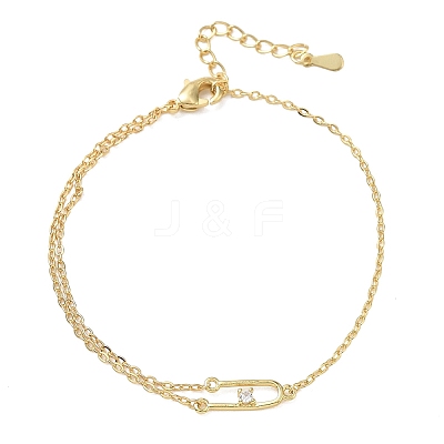 Brass Micro Pave Clear Cubic Zirconia Link Bracelets BJEW-E114-01E-G-1
