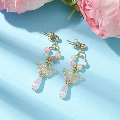 ABS Plastic Imitation Pearl & Glass Seed Earrings EJEW-JE05799-1