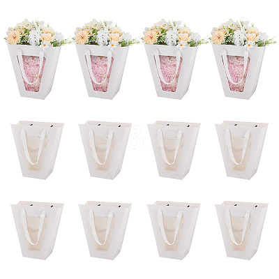 Trapezoid Paper Flower Gift Tote Bags with Plastic Visible Window ABAG-WH0045-25C-1