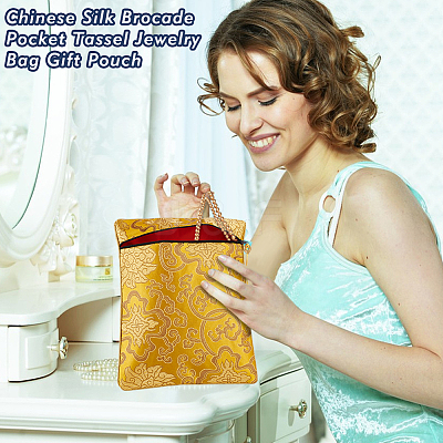 4Pcs 4 Colors Ethnic Style Silk Sutra Book Zipper Pouch ABAG-GA0001-27-1