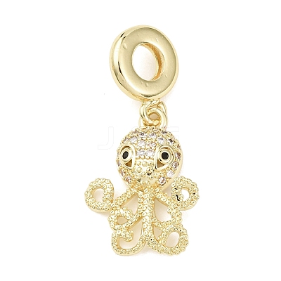 Brass Micro Pave Clear Cubic Zirconia Sea Animal European Dangle Charms KK-B159-04G-01-1