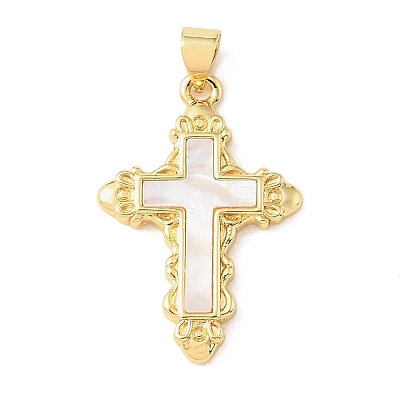 Brass & Natural White Shell Pendants SH-CBA6938-15G-01-1