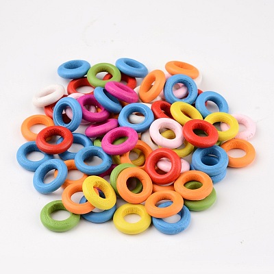 Mixed Color Donut Natural Wood Beads X-TB233Y-1