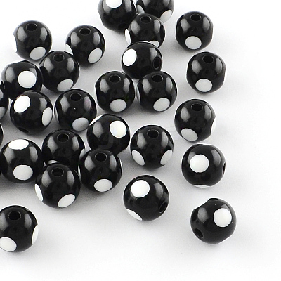 Dot Pattern Opaque Acrylic Beads SACR-R883-12mm-01-1