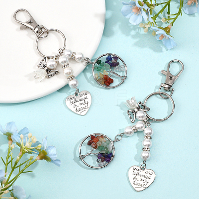 2Pcs Chakra Tree Of Life Natural/Synthetic Mixed Stone Pendant Keychain KEYC-CA0001-39-1