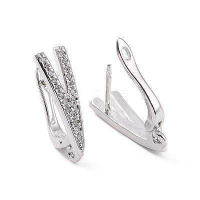 Brass Micro Pave Clear Cubic Zirconia Hoop Earring Findings with Latch Back Closure KK-D086-09P-1