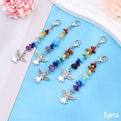 5Pcs Natural Magnesite & Amethyst & Green Aventurine & Red Aventurine & Red Jasper & Lapis Lazuli & Citrine Pendants Decorations HJEW-YW00074-03-1