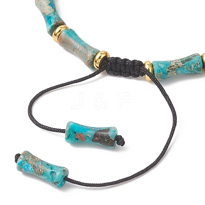 Natural Dyed Imperial Jasper & Brass Beads Braided Bead Bracelets BJEW-JB13418-01-1