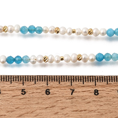 Natural Pearl & Faceted Round Dyed Natural Sky Blue Agate & Brass Beaded Necklace Making KK-H292-60G-1
