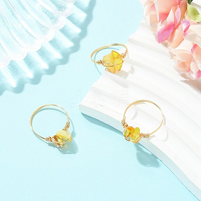 Natural Amber Beads Finger Rings RJEW-JR01038-1