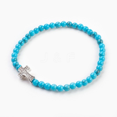 Synthetic Turquoise(Dyed) Beads Stretch Bracelets BJEW-JB03823-05-1