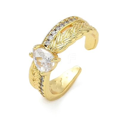 Brass Micro Pave Cubic Zirconia Cuff Open Rings RJEW-C163-09G-1