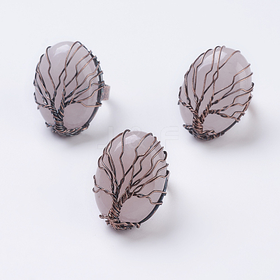 Natural Rose Quartz Adjustable Finger Ring RJEW-E436-03C-1