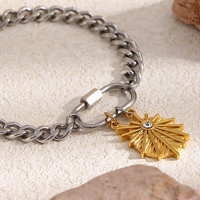 Duo Tone 304 Stainless Steel Shell Shape Charm Bracelets for Women WG49D03-01-1