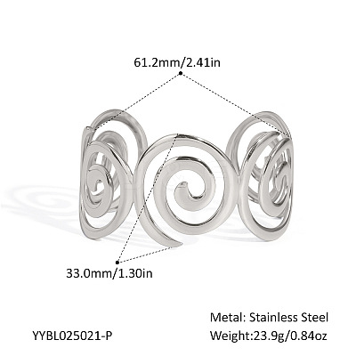 304 Stainless Steel Spiral Open Cuff Bangles for Women EA0743-2-1