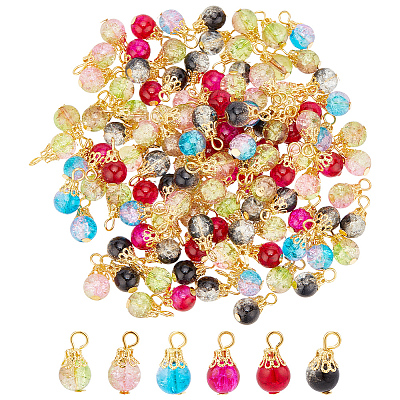 150Pcs Crackle Glass Pendants FIND-DC0001-50-1