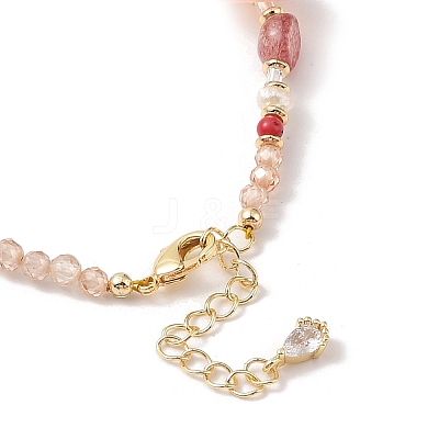 Natural Strawberry Quartz & Agate & Natural Pearl Beaded Bracelets BJEW-C068-08G-1