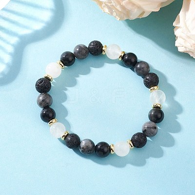 Natural Mixed Gemstone Round Beads Stretch Bracelets for Women BJEW-JB12631-05-1