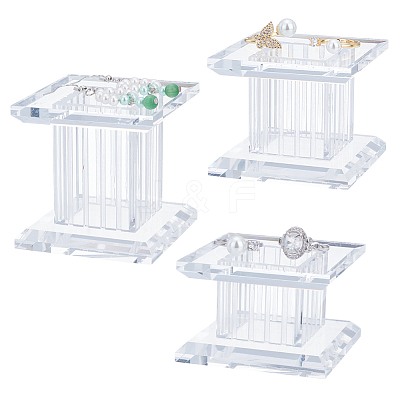 3Pcs 3 Sizes Square Acrylic Jewelry Display Pedestals ODIS-WH0038-170A-1
