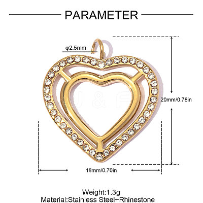 304 Stainless Steel with Crystal Rhinestone Pendants RB-OY001-13G-01-1