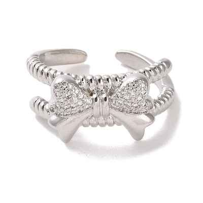 Brass Micro Pave Cubic Zirconia Open Cuff Ring RJEW-K256-58E-P-1