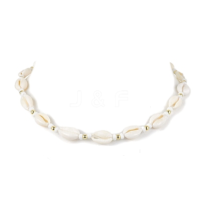 Bohemia Natural Cowrie Shell Beaded Necklaces NJEW-JN04783-01-1