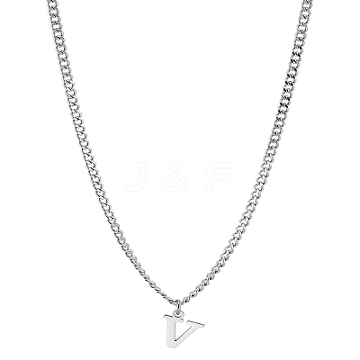 1Pc 304 Stainless Steel Letter Pendant Necklaces NJEW-LP0001-33V-P-1