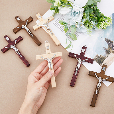 6Pcs 3 Colors Religion Cross Wood Big Pendants WOOD-DC0001-18-1