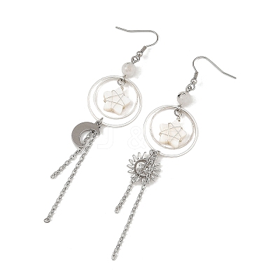 Natural Rainbow Moonstone Beads Moon Star Dangle Earrings EJEW-TA00830-1