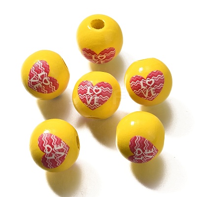 Valentine's Day Element Printed Wood Beads WOOD-R002-01-07-1