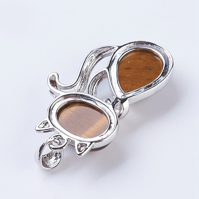 Natural Tiger Eye Kitten Pendants G-P352-B05-1