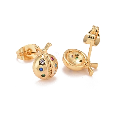 Colorful Cubic Zirconia Ladybug Stud Earrings EJEW-G288-26G-1