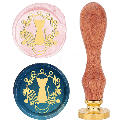 Brass Wax Seal Stamps with Wood Handle AJEW-WH0412-0044-1