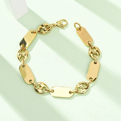 304 Stainless Steel Oval & Pig Nose Shape Link Bracelets for Women BJEW-F527-04G-1