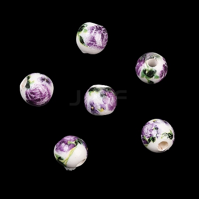 Floral Printed Porcelain Beads PORC-Q199-6mm-01-1