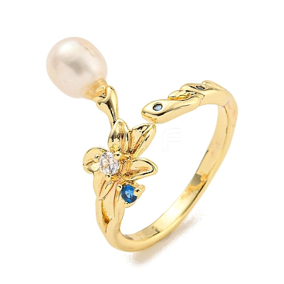 Natural Pearl Finger Ring RJEW-K265-06G-1
