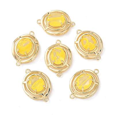 Brass with Glass Connector Charms KK-Z141-13G-1