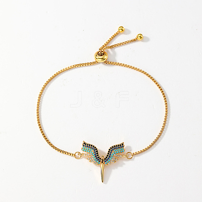 Brass Cubic Zirconia Goddess Wing Link Slider Bracelets for Women FS4700-1