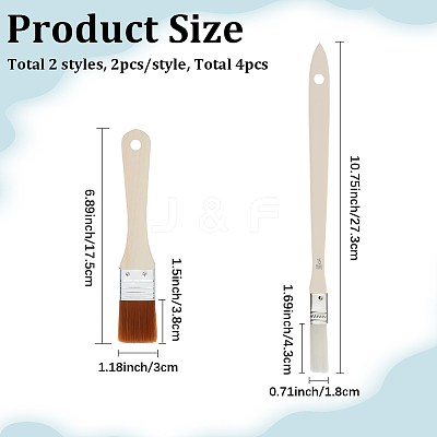 4Pcs 2 Styles Nylon Bristle Paint Brush AJEW-GF0012-96-1