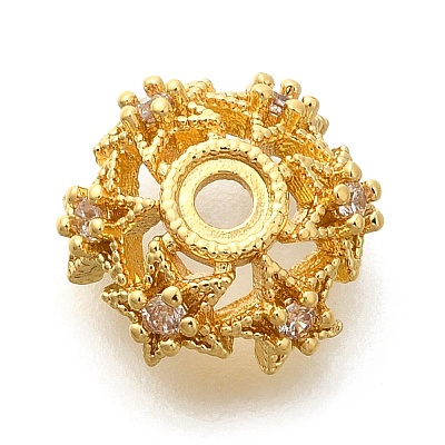 Rack Plating Brass Micro Pave Clear Cubic Zirconia Bead Caps KK-H508-25A-G-1