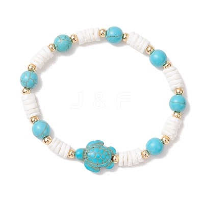 Natural White Shell & Synthetic Turquoise Beads Stretch Bracelets for Women BJEW-JB13477-01-1