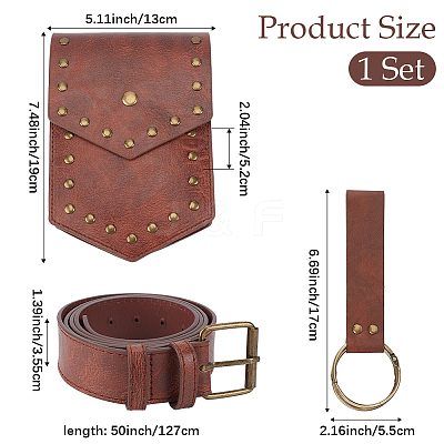 1 Bag PU Leather Medieval Waist Belt Bag with Belt AJEW-CL0003-57-1