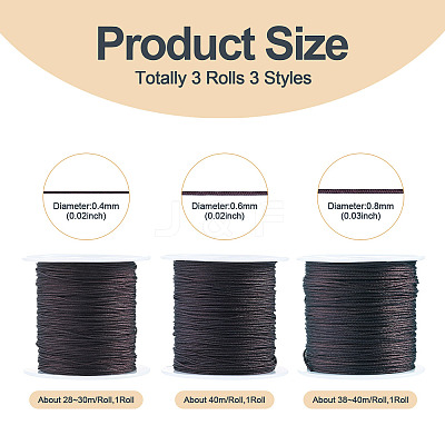 3 Rolls 3 Styles Round Nylon Braided Cord NWIR-TADJ0001-03C-1