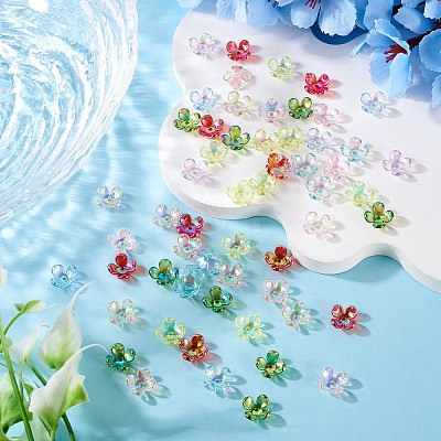 42Pcs 7 Colors Electroplate Acrylic Bead Caps OACR-TA0014-43-1