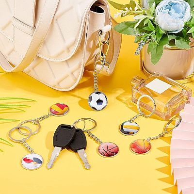 6Pcs 6 Style Glass Pendant Keychain KEYC-OC0001-23-1