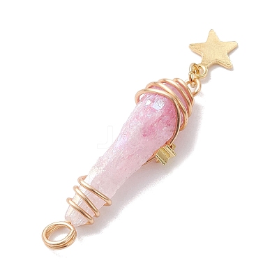 3Pcs 3 Styles Electroplated Natural Quartz Crystal Copper Wire Wrapped Pendants PALLOY-JF02586-04-1