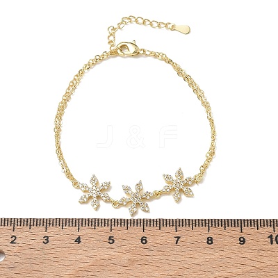 Brass Micro Pave Clear Cubic Zirconia Triple Flower Link 2-Strand Bracelets KK-CBA6980-16G-1