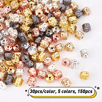 150Pcs 5 Colors Electroplated Natural Lava Rock Beads Strands G-OC0001-95-1